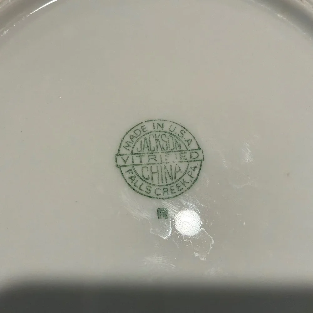 Vintage Jackson Vitrified China Palm Tree Bread Plate Green Airbrushed 7.25